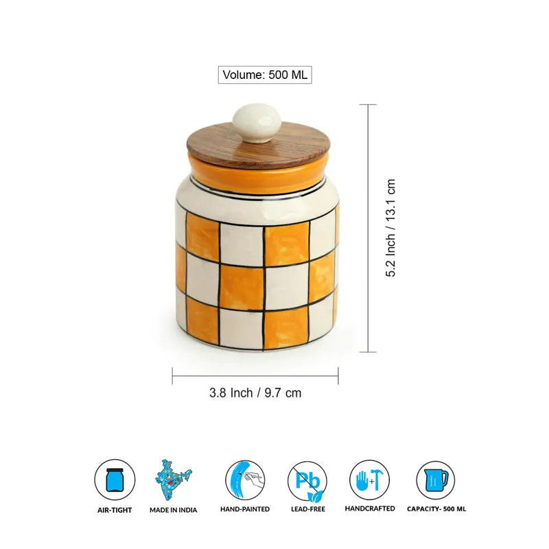 Chaturanga Handpainted Airtight Ceramic Jar (410 mL Each) - Set Of Two media 7
