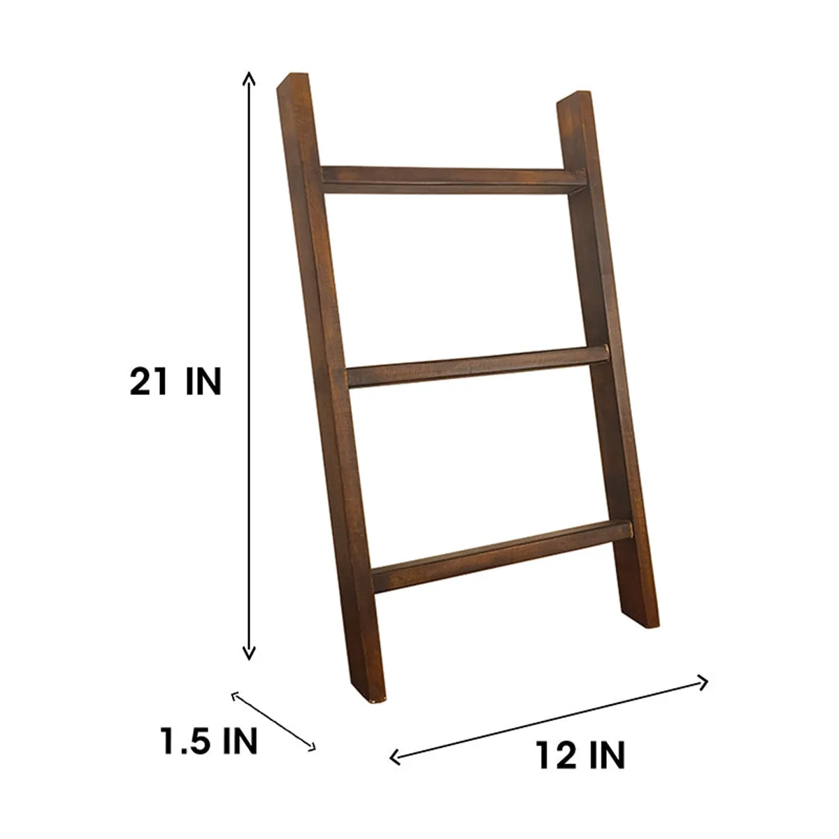 Brown wooden ladder-style rack shown on a white background with dimension arrows