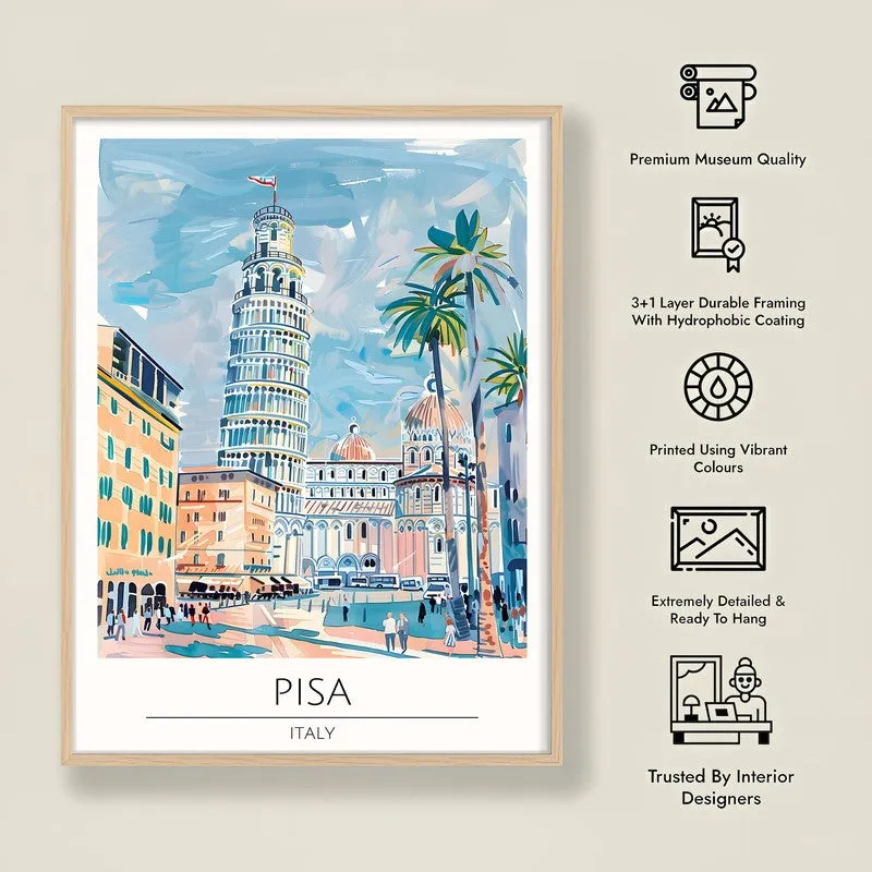 Vintage Pisa Framed Canvas Archival Canvas Wall Painting - Natural Brown Frame media 8
