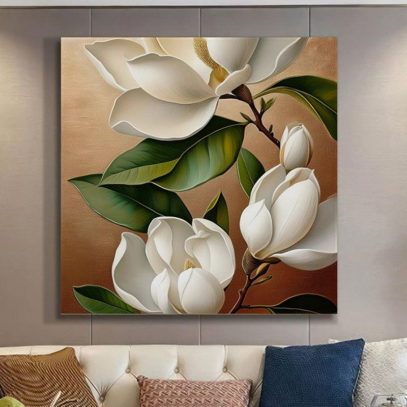 White Magnolia Poly Canvas Wall Painting