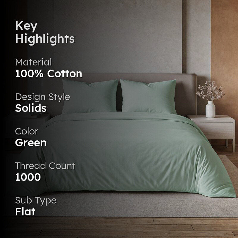 Maison Neo Solid Cotton Bedsheet (Sage Green) - 1000 TC media 2