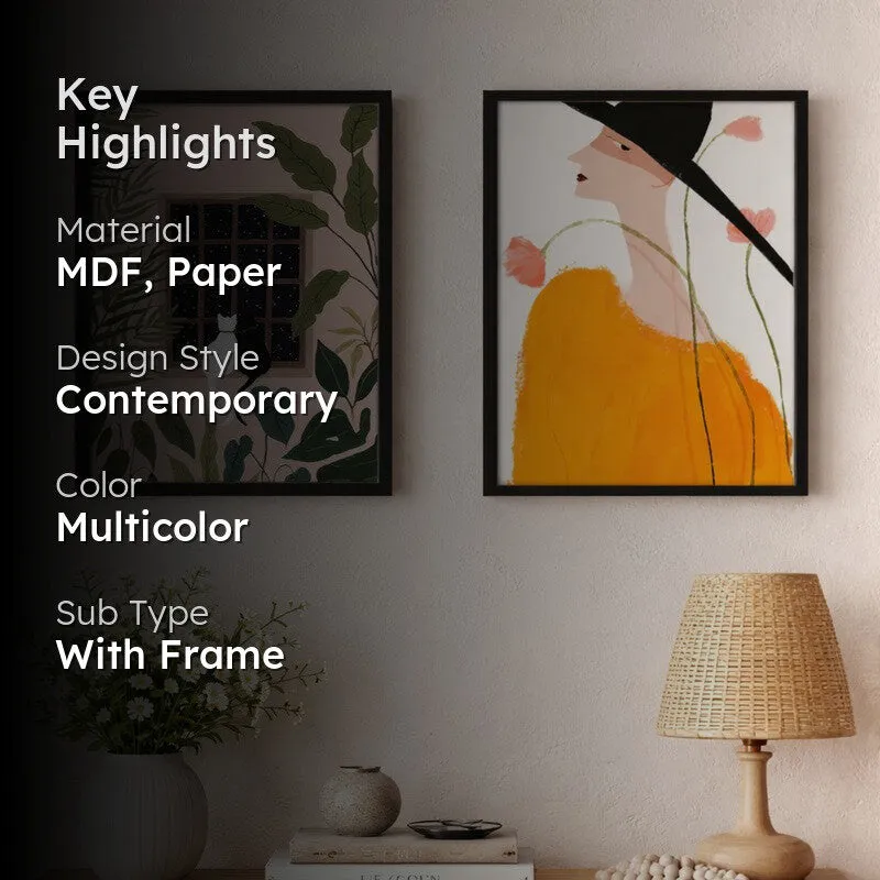 Garden View Paper Wall Painting With MDF Frame - Set Of Two media 2