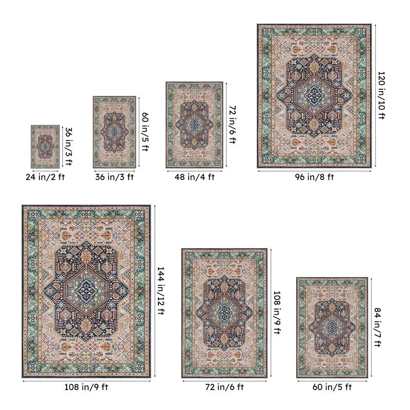 Noah Ethnic Polyester Carpet - Green & Peach - 13