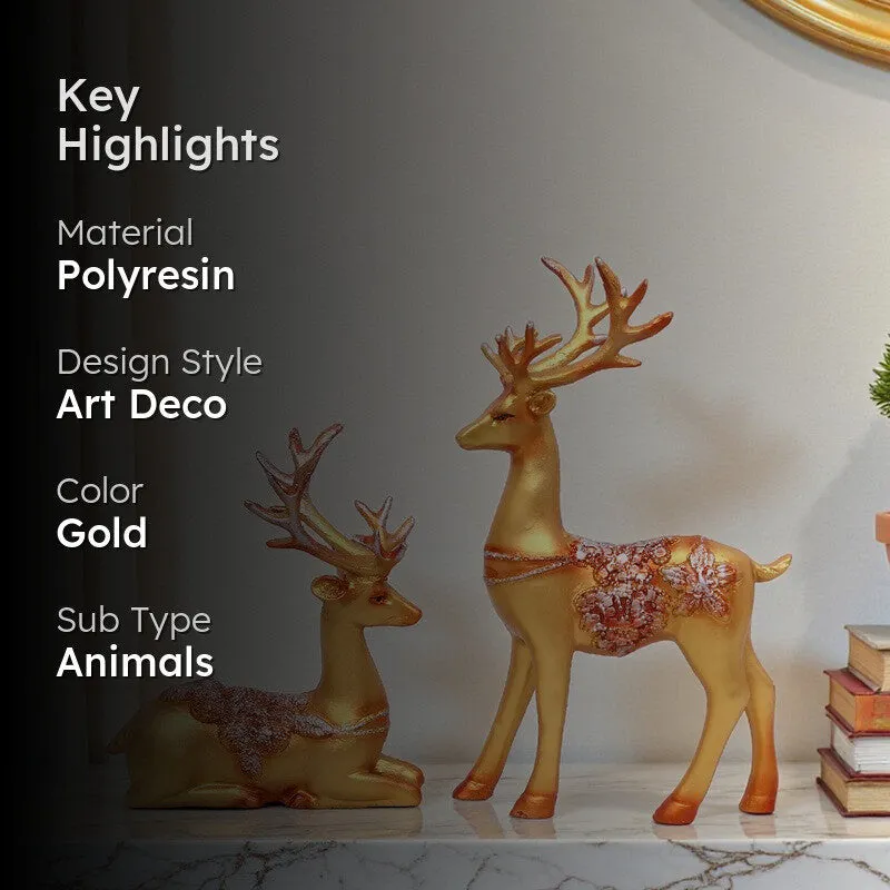 Opulent Deer Polyresin Showpiece (Gold) - Set Of Two media 2