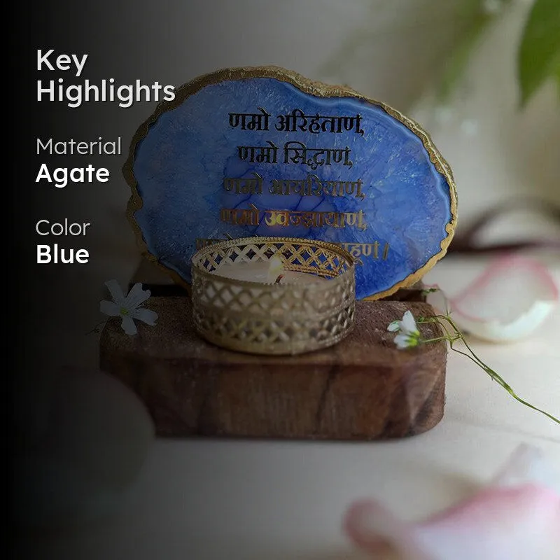 Namokar Mantra Agate Religious Accent With Tea Light Holder - Blue media 2