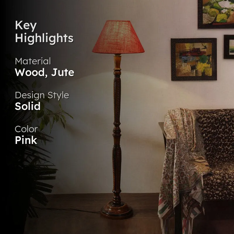 Hima Vintage Wooden Floor Lamp With Jute Shade - Pink media 2