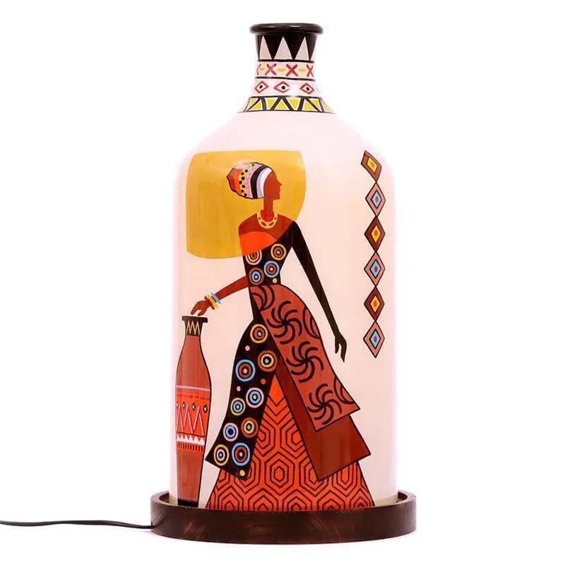 Lady In Red Hand Painted Glass Table Lamp - Multicolor media 4