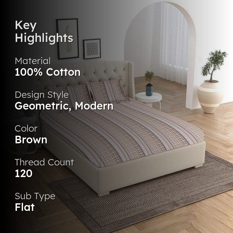 Vizag Modern Cotton Bedsheet (Brown) - 120 TC media 2