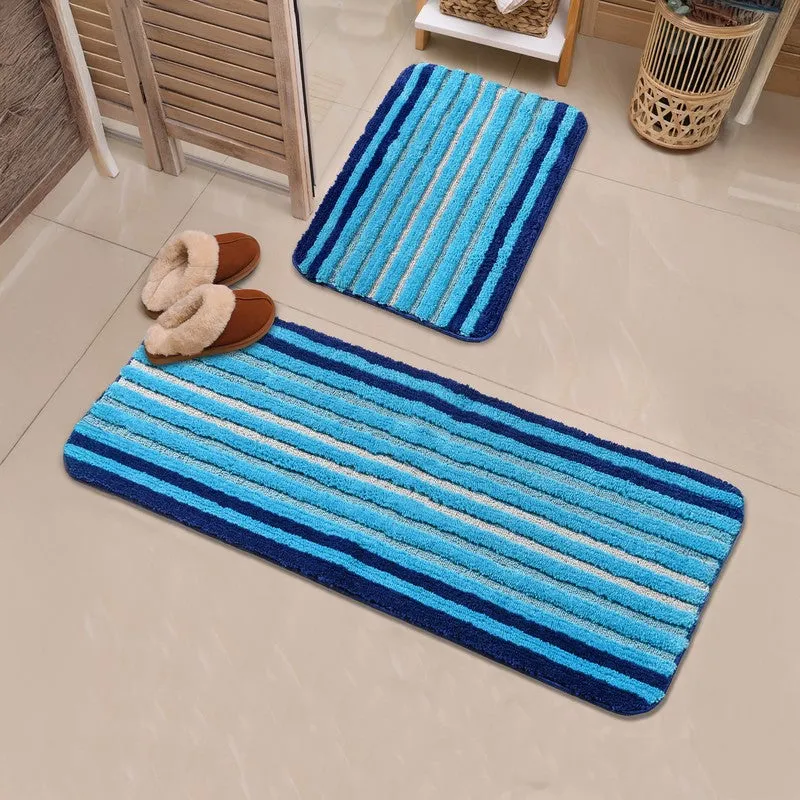 StripeScape Microfiber Bath Mats (Blue) - Set of Two media 1