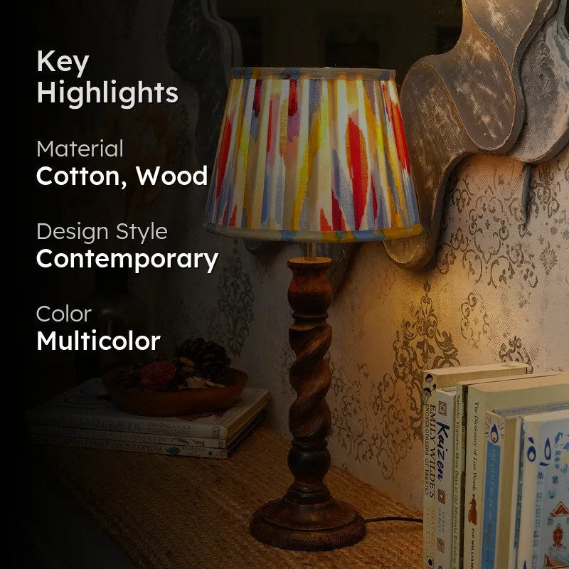 Sunburst Wooden Base Cotton Table Lamp - Multicolor media 2