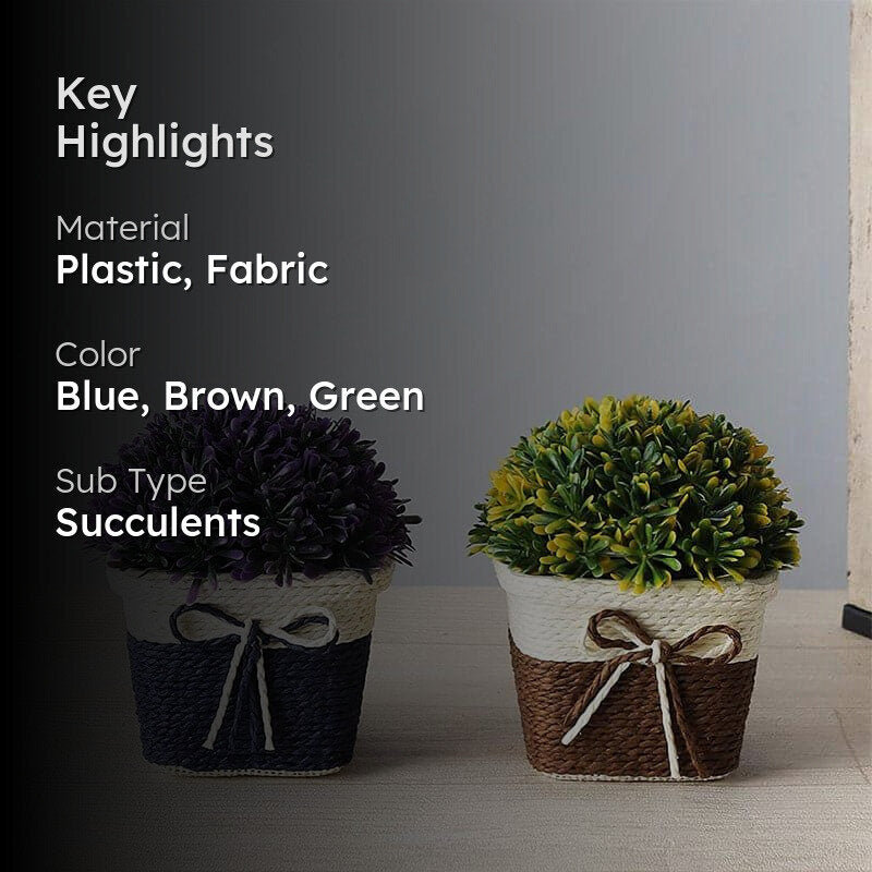 Faux Abelia Artificial Plant In Basket Pot (Blue & Brown) - Set Of Two media 2