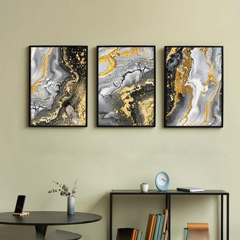 Ebony Gild Abstract Wall Art With Frame - Set Of Three media 4