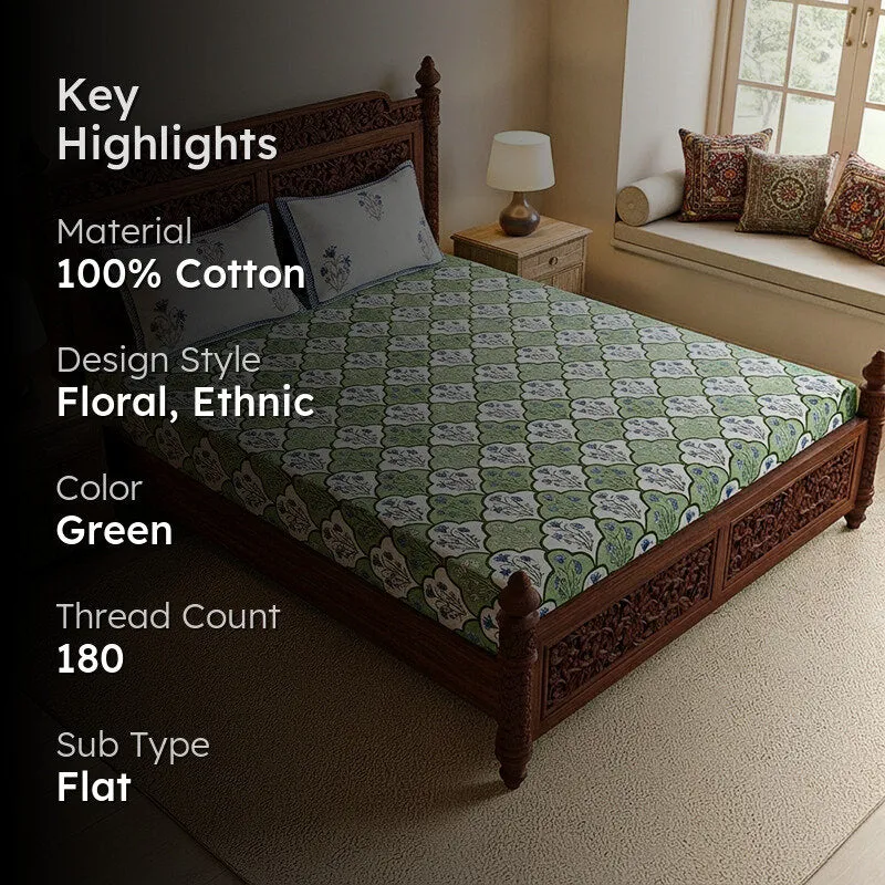 Rupa Cotton Bedsheet (Olive, Blue) - 180 TC media 2