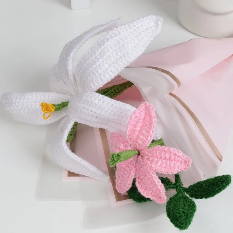 Crochet Handmade Wool Tulip Bouquet (Multicolor) - Set Of Two media 5
