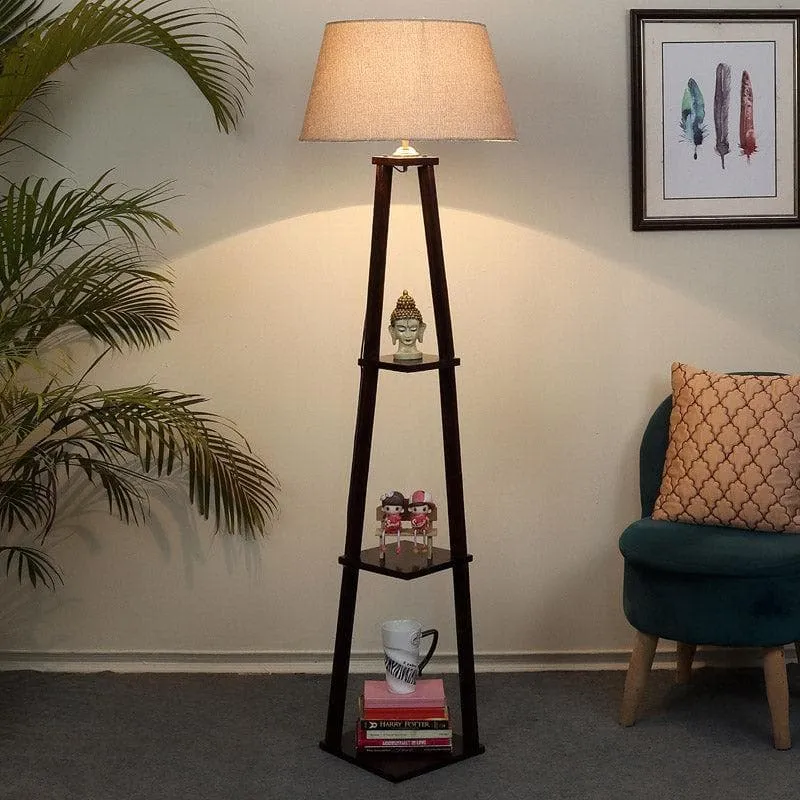 Camella Wooden Floor Lamp With Shelf - Beige media 1