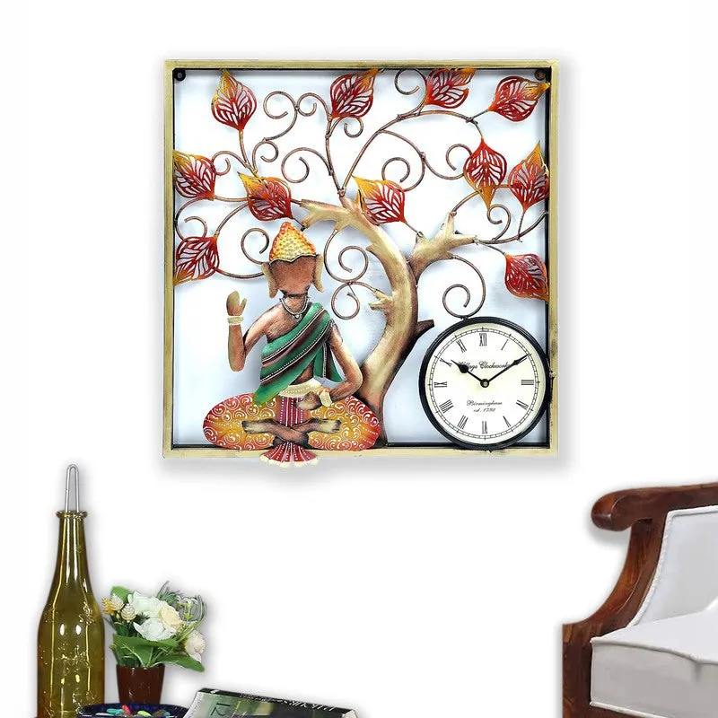 Buddha Tree Frame Artwork Metal Wall Clock media 3