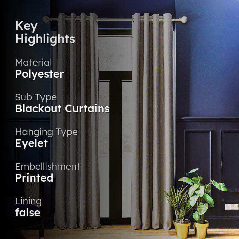 Acelynn Polyester Blackout Curtain (Grey) - Set Of Two media 2