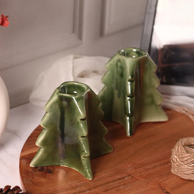 Pineria Ceramic Candle Stand - Green media 3