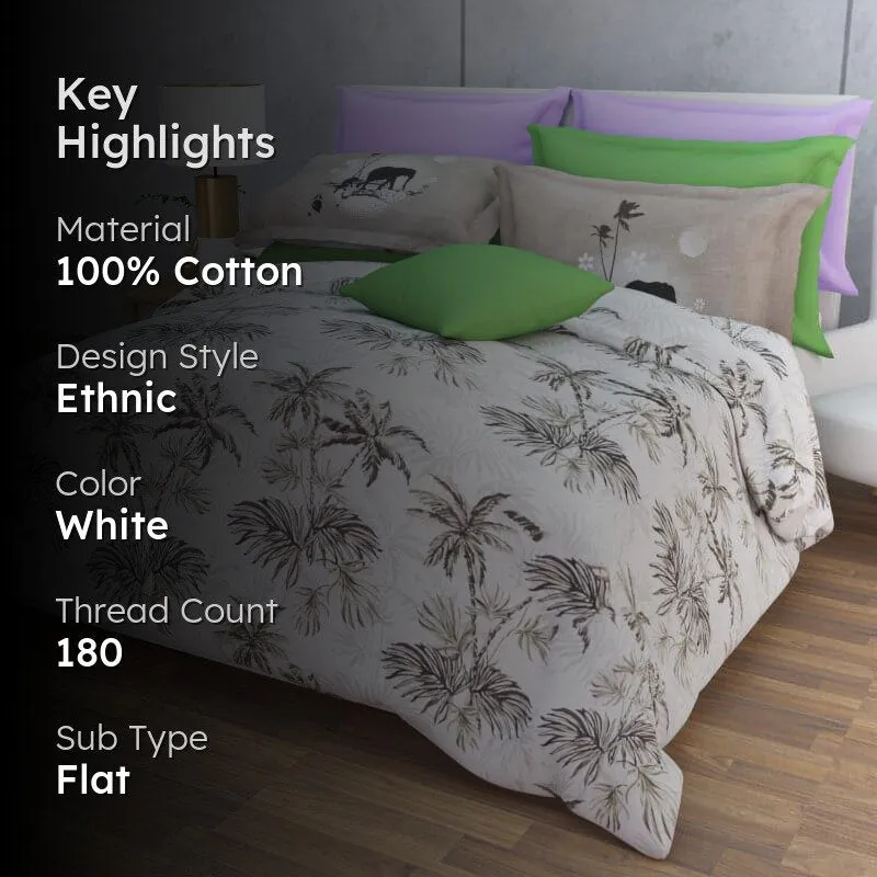 Tropical Paradise Cotton Bedsheet (Buff) - 180 TC media 2