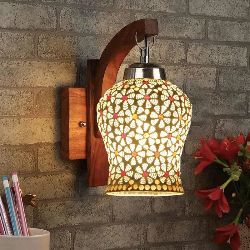 Dinara Forma Mosaic Glass & Wooden Wall Lamp media 1