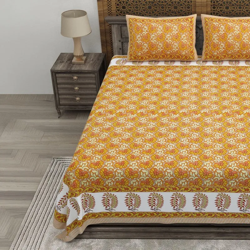 Auraus Cotton Bedsheet (Orange,Yellow) - 240 TC media 3