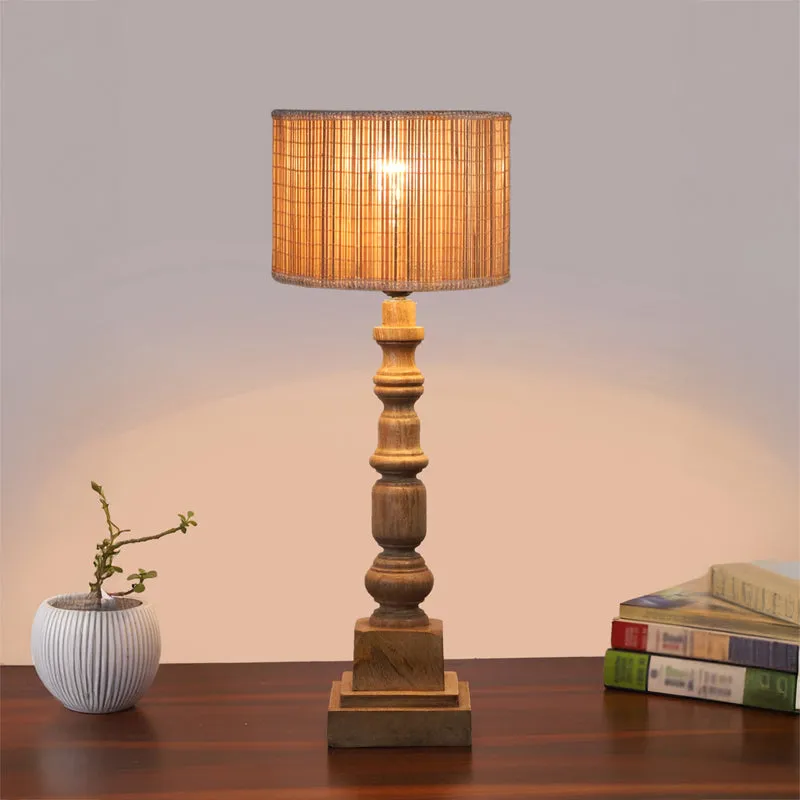 Bambouin Arbor Wooden Table Lamp - Beige,Brown media 2