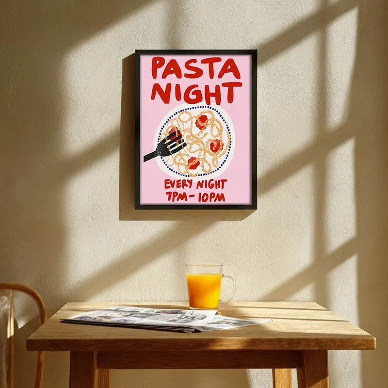 Pasta Night Archival Canvas Wall Art - Black media 1