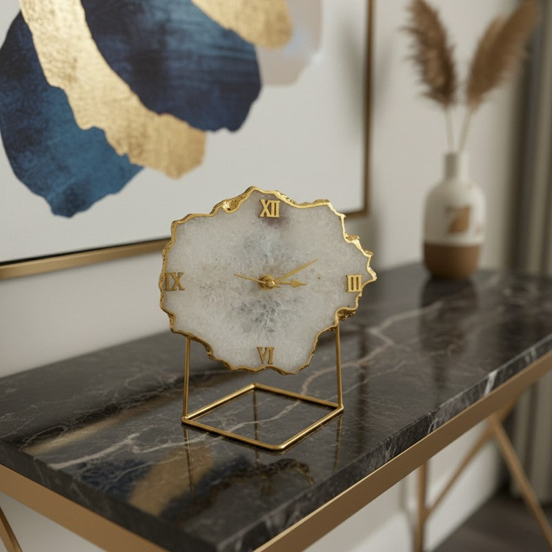 Crystal Keeper Agate Table Clock - White media 6