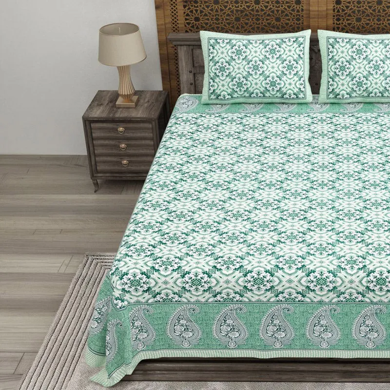 Lineel Cotton Bedsheet (Green,White) - 240 TC media 3