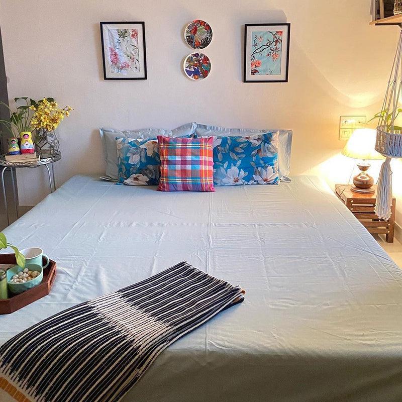Moonweave Solid Cotton Bedsheet (Pale Blue) - 400 TC media 5