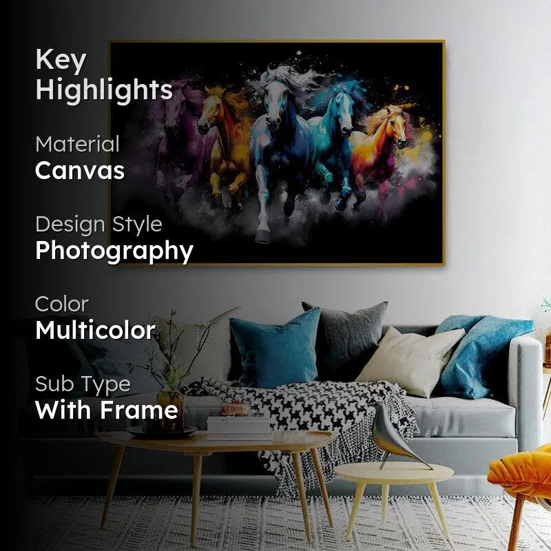 Cosmic Stallions Canvas Wall Painting With Frame - Gold media 2