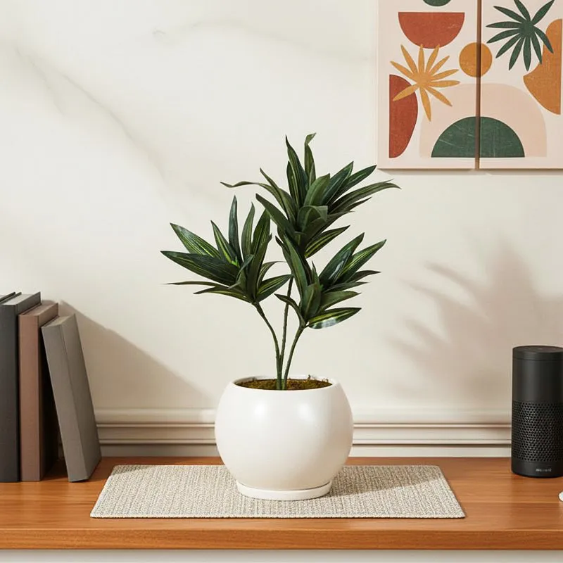 Faux Lush Dracaena Reflexa Plant With Black Plastic Pot (Dark Green) - 1.3 Feet media 1