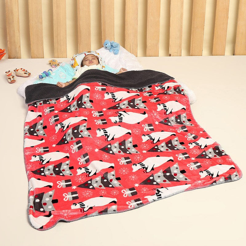 Monte Carlo Whimsical Winter Wrap Kids Blanket (Red) - 500 GSM