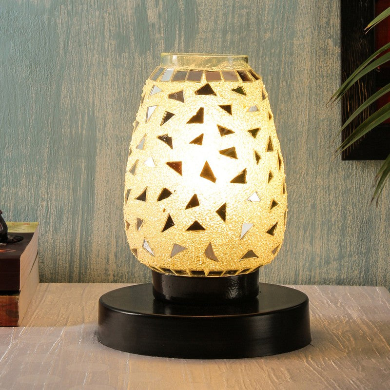 Prismelle Mosaic Glass Table Lamp With Wooden Base - Multicolor