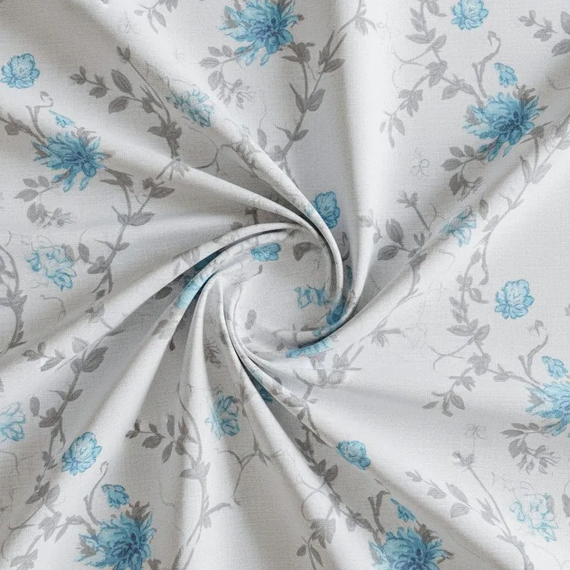 Catalina Floral Printed Cotton Bedsheet (Blue) - 180 TC media 5