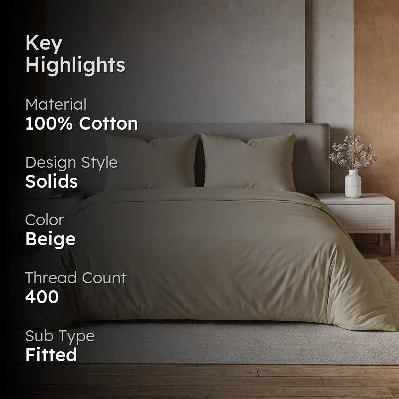 Maison Fitted Solid Cotton Bedsheet (Beige) - 400 TC - 2