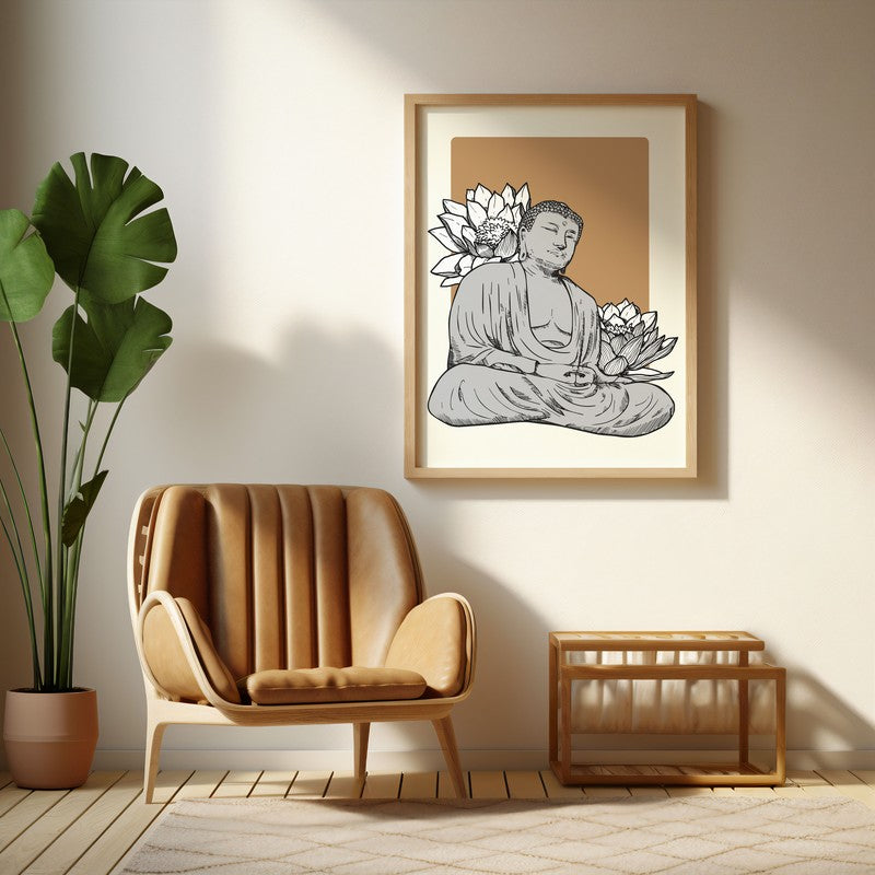 Shi Kamala Buddha Archival Paper Wall Art  - Natural Brown Frame media 5