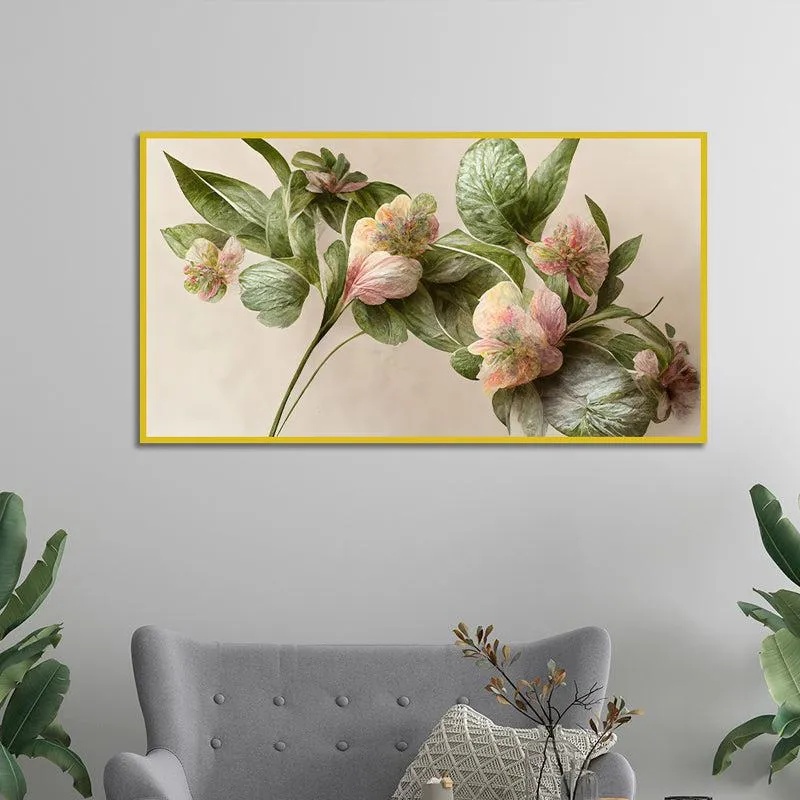 Ethereal Pink Blossoms Floral Canvas Wall Painting With Frame - Gold media 1