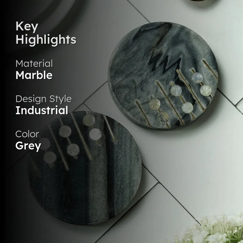 Pearl Charm Marble Coaster With Brass Inlay (Grey) - Set Of Two media 2