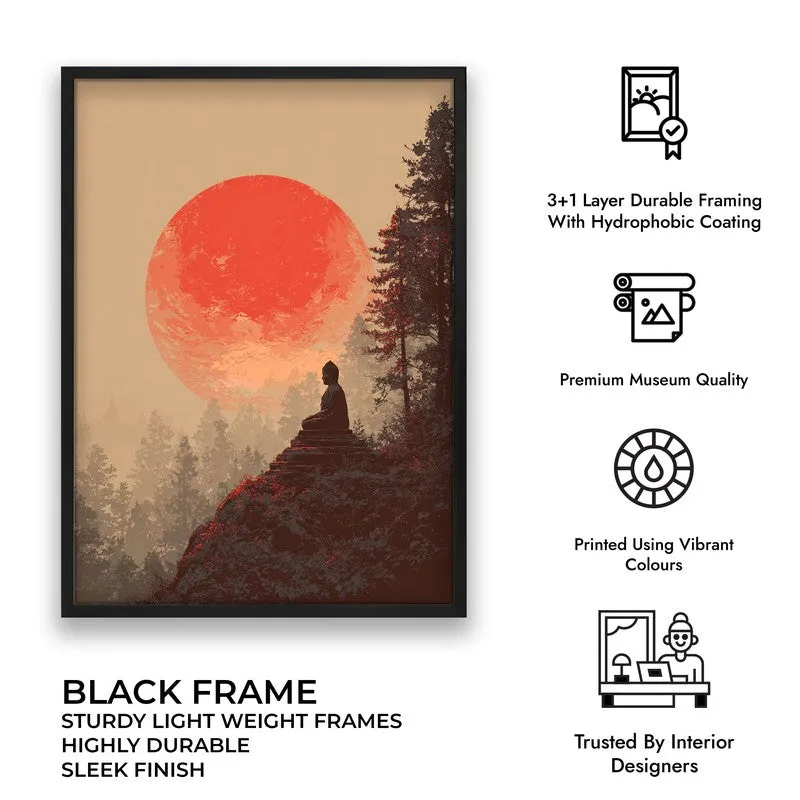 Crimson Sun I Over Silent Peaks Archival Paper Wall Painting With Black Frame media 8
