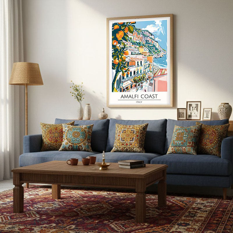 Vintage Amalfi Coast Framed Canvas Archival Canvas Wall Painting - Natural Brown Frame media 4