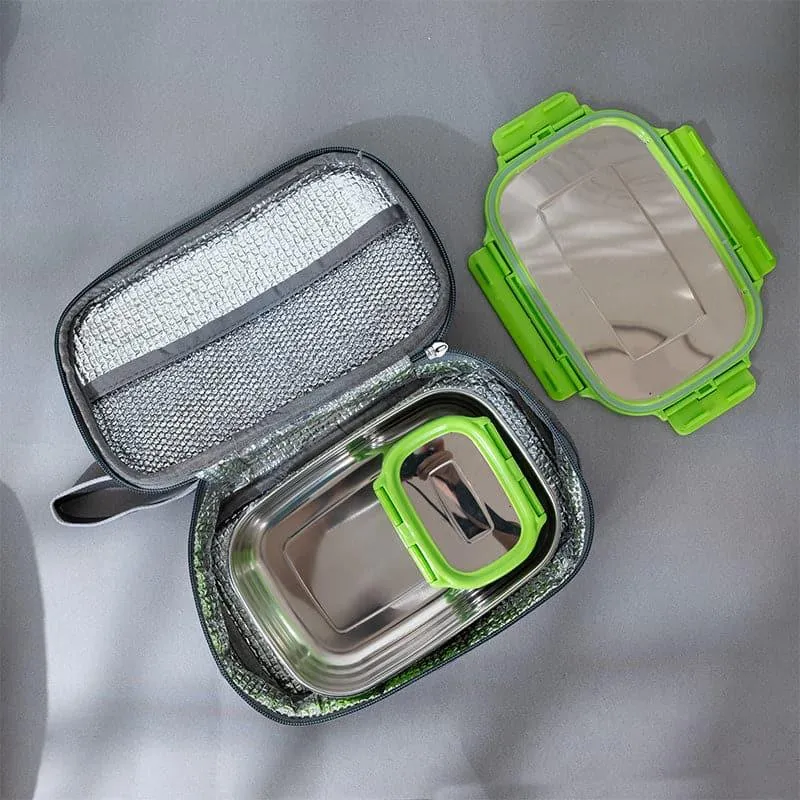 Delico Pack Parrot Green Lunch Box With Insulated Pouch (775 mL /150 mL) - Three Piece Set media 3