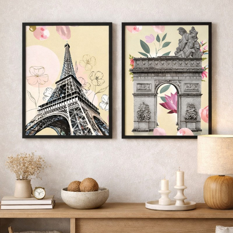 Parisian Dream Paper Wall Painting With MDF Frame - Set Of Two