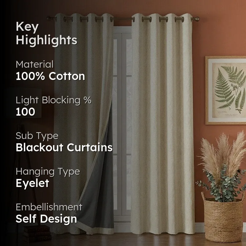 Form Ease Cotton Blackout Curtains (Ivory) - Set Of Two media 2