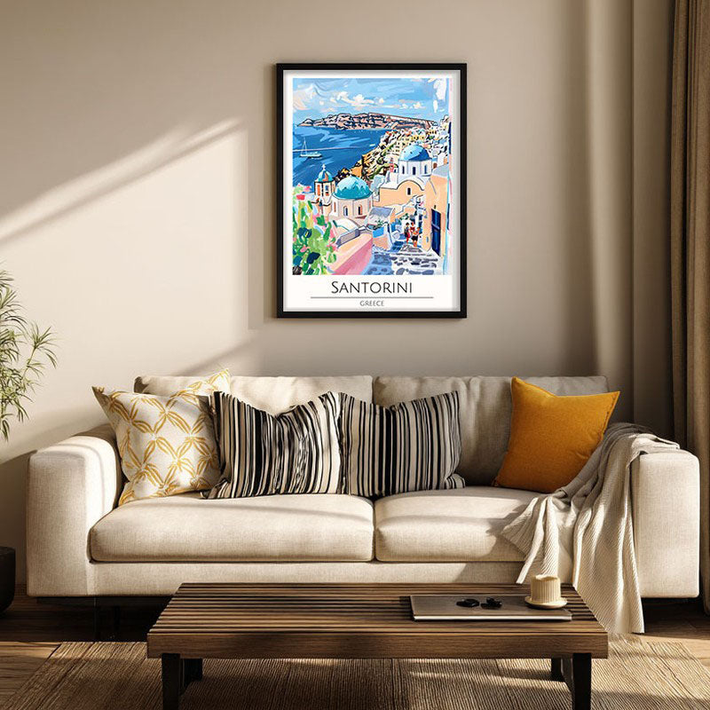 Vintage Santorini Framed Canvas Wall Painting