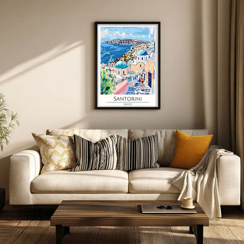 Vintage Santorini Framed Canvas Wall Painting media 1