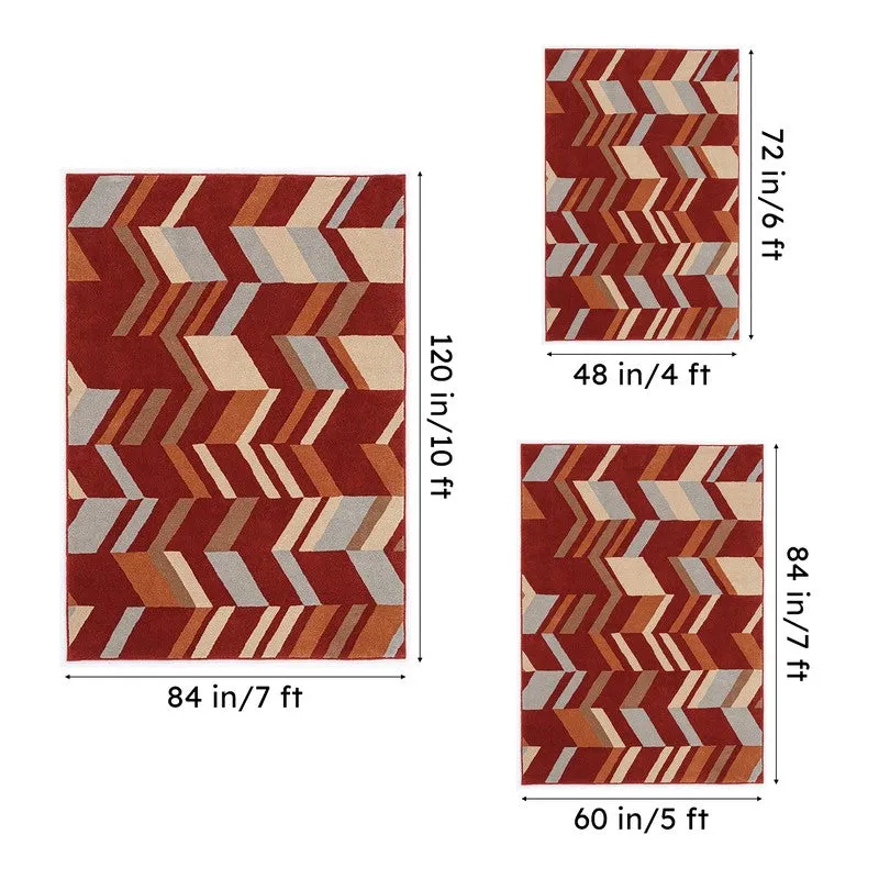 Alcinous Hand Tufted Geometric Wool & Nylon Carpet - Maroon - 15