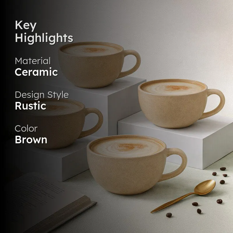 Cuddle Ceramic Tea Cup (250 mL Each),Brown) - Set Of Four media 2