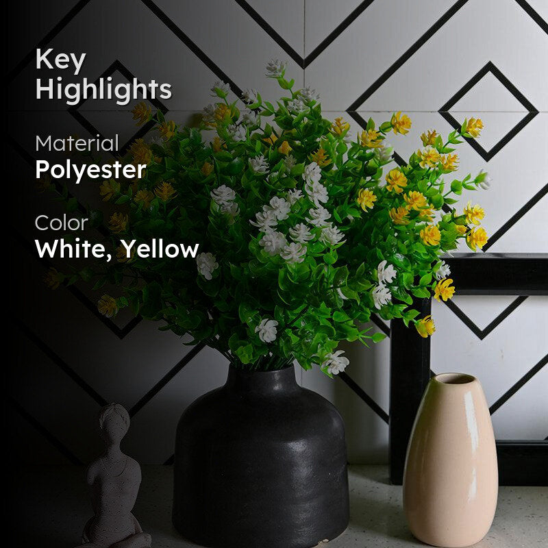 Faux Kalanchoe Artificial Flower Stick (White & Yellow) - Set of Six media 2