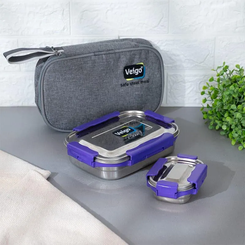 Tasteo Pack Violet Lunch Box With Insulated Pouch (800/150 mL) - Two Piece Set media 1